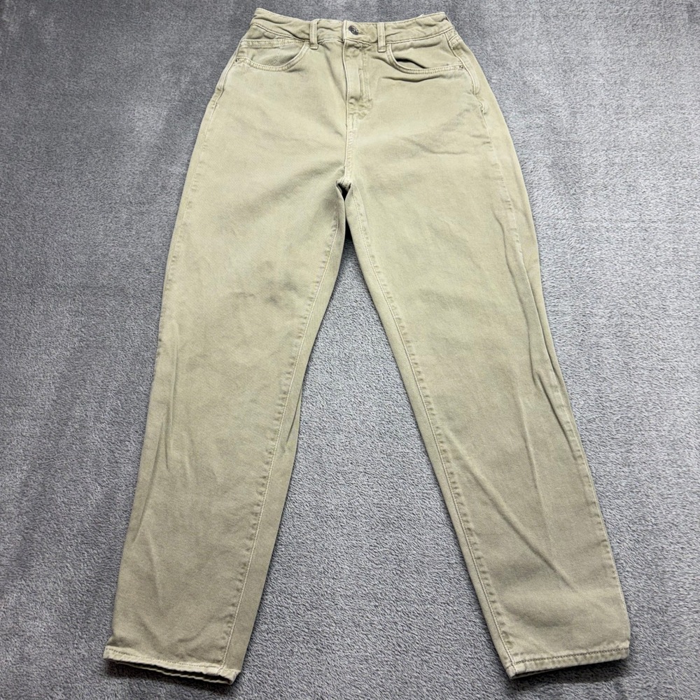 Zara Mom Jeans Womens Size 4 Tan Good High Waisted Tapered Leg Zip Fly